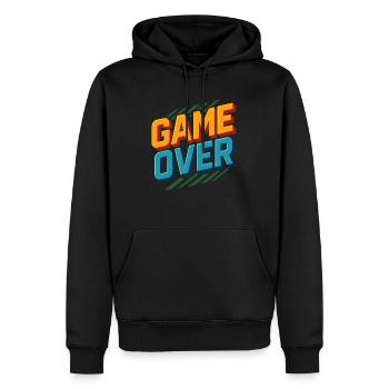 Game Over - Conception de joueur rétro - Sweat à capuche Premium bio Homme - noir - Devant - Nico (187cm)