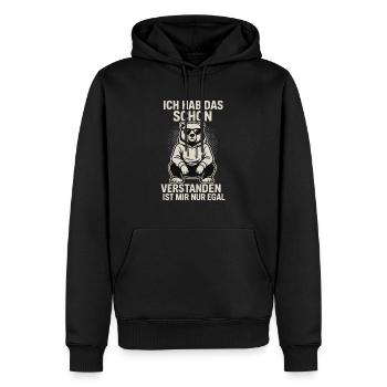 J’ai compris, je m’en fiche | Drôle - Sweat à capuche Premium bio Homme - noir - Devant - Nico (187cm)