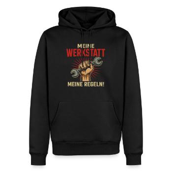 My workshop – my rules! - Men’s Premium Organic Hoodie - black - Front - Nico (187cm)
