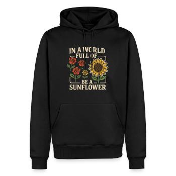 Sei die Sonnenblume – Sei du selbst - Männer Premium Bio Hoodie - Schwarz - Vorne - Nico (187cm)