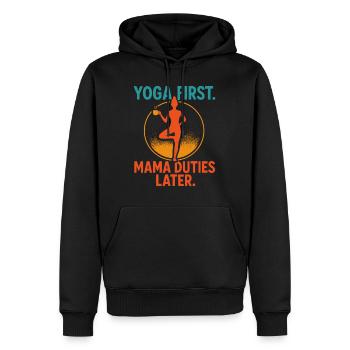 Yoga zuerst Mama später - Männer Premium Bio Hoodie - Schwarz - Vorne - Nico (187cm)