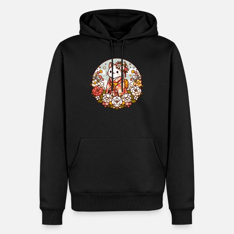 Kimono chat avec des fleurs - Sweat à capuche Premium bio Homme - noir