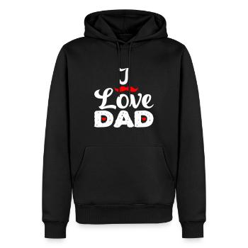 « J’aime papa » - Sweat à capuche Premium bio Homme - noir - Devant - Nico (187cm)