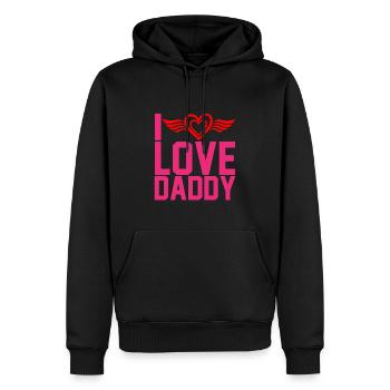 « J’aime papa » - Sweat à capuche Premium bio Homme - noir - Devant - Nico (187cm)