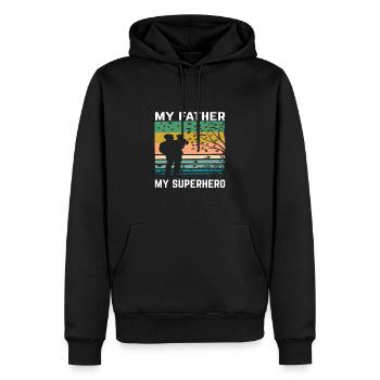 Mon père est mon héros - Sweat à capuche Premium bio Homme - noir - Devant - Nico (187cm)