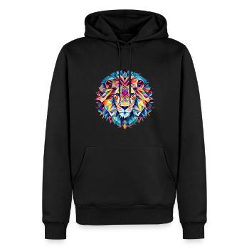 Geometrische Fauna, Löwe, Geo Wild - Männer Premium Bio Hoodie - Schwarz - Vorne - Nico (187cm)