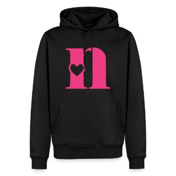 Lettre n lettre initiale avec coeur - Sweat à capuche Premium bio Homme - noir - Devant - Nico (187cm)