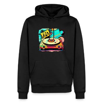 Ambiance rétro en vinyle - Sweat à capuche Premium bio Homme - noir - Devant - Nico (187cm)