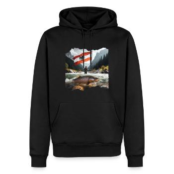 AUTRICHE : berceau de la pêche à la truite - Sweat à capuche Premium bio Homme - noir - Devant - Nico (187cm)