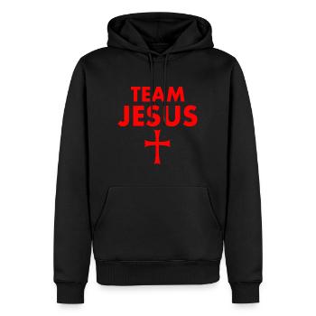Équipe Jésus - Sweat à capuche Premium bio Homme - noir - Devant - Nico (187cm)