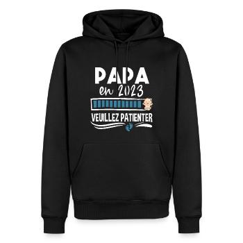 Papa 2023 Bébé Naissance Père Cadeau Humour - Sweat à capuche Premium bio Homme - noir - Devant - Nico (187cm)