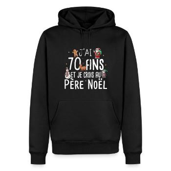 70 Ans Anniversaire Cadeau Père Noël Humour - Sweat à capuche Premium bio Homme - noir - Devant - Nico (187cm)