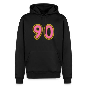 90. 90 ANS. 90e ANNIVERSAIRE. ANNIVERSAIRE 90 ANS. - Sweat à capuche Premium bio Homme - noir - Devant - Nico (187cm)