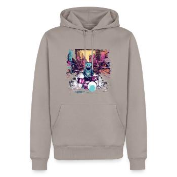 Cat Drummer Music Animal Drums Wild Cat - Sweat à capuche Premium bio Homme - taupe - Devant - Nico (187cm)
