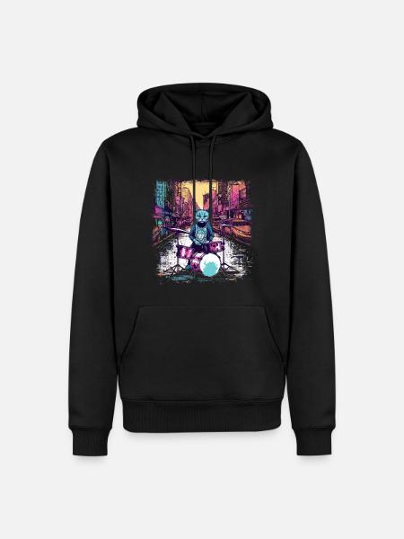 Katze Schlagzeuger Musik Tier Schlagzeug Wild Cat - Männer Premium Bio Hoodie - Schwarz