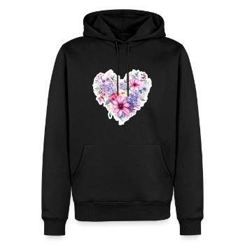 Aquarelle Cœur de Fleur - Sweat à capuche Premium bio Homme - noir - Devant - Nico (187cm)