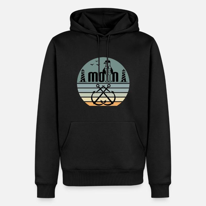 Moin mit Möwen dem Leuchtturm und Anker Moin - Männer Premium Bio Hoodie - Schwarz