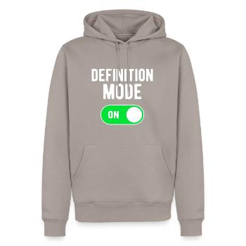 Definition Mode ON Gym Bodybuilding Workout - Men’s Premium Organic Hoodie - taupe - Front - Nico (187cm)