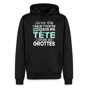 Spéléologue Spéléologie Chercheur Explorer Humour - Sweat à capuche Premium bio Homme - noir - Devant - Nico (187cm)
