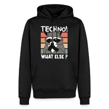 TECHNO RACOON Weihnachten Geschenk Rave - Männer Premium Bio Hoodie - Schwarz - Vorne - Nico (187cm)
