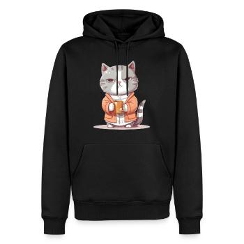 Cat Café Tasse Café Pyjama Dessin Animé Drôle - Sweat à capuche Premium bio Homme - noir - Devant - Nico (187cm)