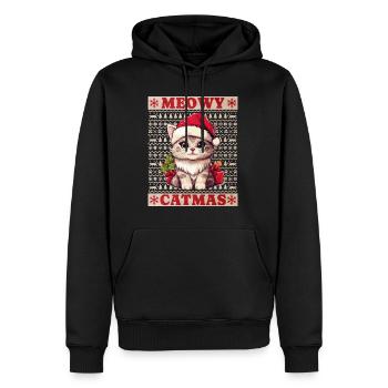 Chat Noël Merry Meowy Catmas Ugly Funny - Sweat à capuche Premium bio Homme - noir - Devant - Nico (187cm)