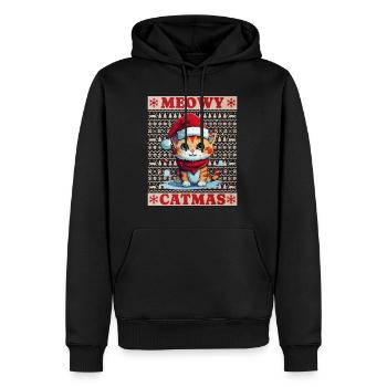 Chat Noël Joyeux Miaou Catmas Laide Mignon - Sweat à capuche Premium bio Homme - noir - Devant - Nico (187cm)