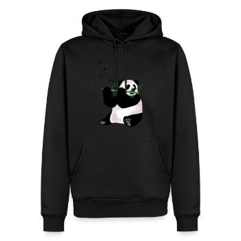 Panda qui joue de la flûte - Sweat à capuche Premium bio Homme - noir - Devant - Nico (187cm)