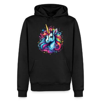 Einhorn bunt Regenbogen Pony Pferd - Männer Premium Bio Hoodie - Schwarz - Vorne - Nico (187cm)