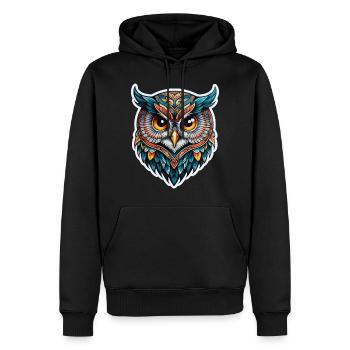 Eule Neo Traditional - Männer Premium Bio Hoodie - Schwarz - Vorne - Nico (187cm)