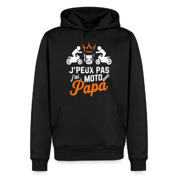 Biker mit Papa - Ich kann kein Motorrad haben - Männer Premium Bio Hoodie - Schwarz - Vorne - Nico (187cm)