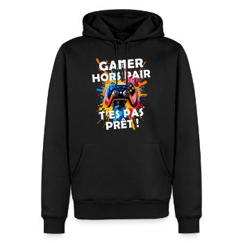 Gamer passionné de jeux vidéo console geek gaming - Sweat à capuche Premium bio Homme - noir - Devant - Nico (187cm)