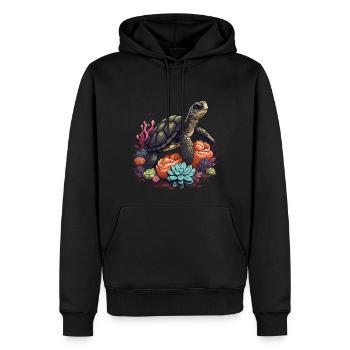Coraux animaux tortues - Sweat à capuche Premium bio Homme - noir - Devant - Nico (187cm)