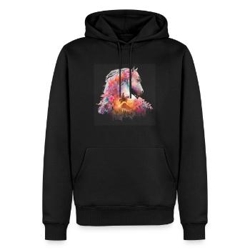 Pferd Blumen Reiter Western Wildpferd Berge - Männer Premium Bio Hoodie - Schwarz - Vorne - Nico (187cm)