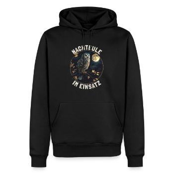 Nachteule im Einsatz Eule Vollmond Nachtdienst - Männer Premium Bio Hoodie - Schwarz - Vorne - Nico (187cm)
