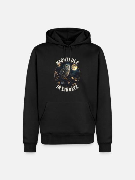 Nachteule im Einsatz Eule Vollmond Nachtdienst - Männer Premium Bio Hoodie - Schwarz