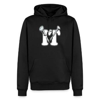Überflieger - im wahrsten Sinne des Wortes auf den Punkt gebracht - Männer Premium Bio Hoodie - Schwarz - Vorne - Nico (187cm)