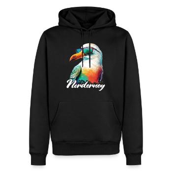 Norderney Urlaub coole bunte Möwe mit Sonnenbrille - Männer Premium Bio Hoodie - Schwarz - Vorne - Nico (187cm)