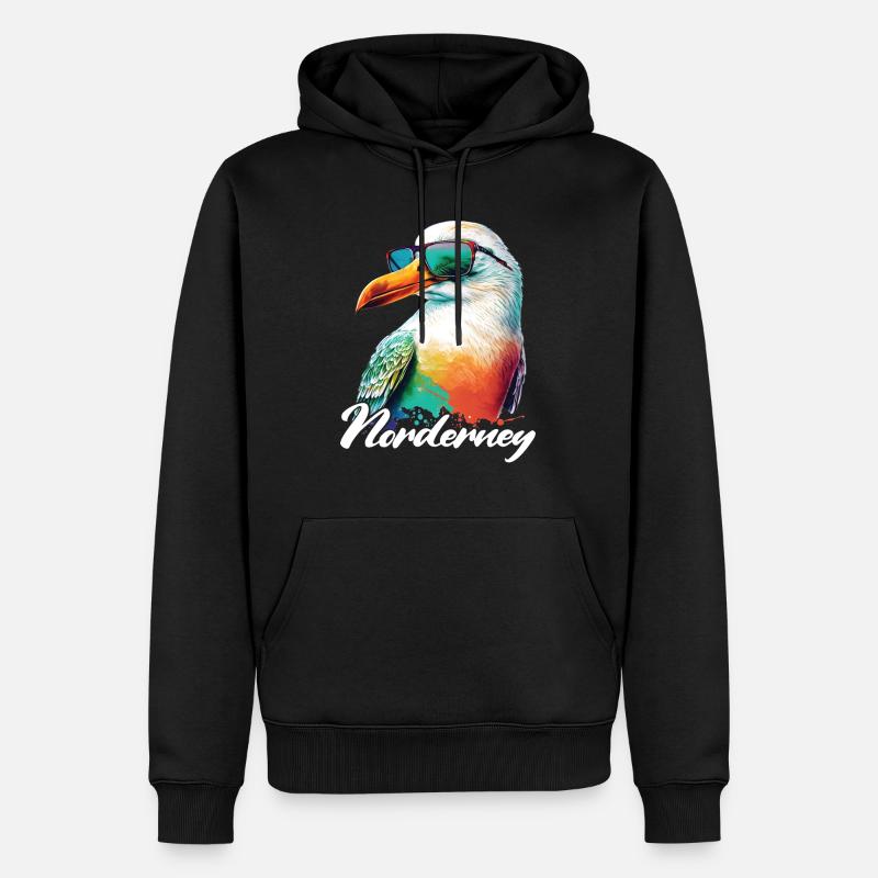 Norderney vacances mouette colorée cool avec des lunettes de soleil - Sweat à capuche Premium bio Homme - noir