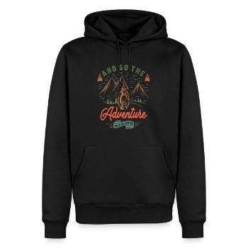 Das Abenteuer beginnt - Erkundung und Motivation - Männer Premium Bio Hoodie - Schwarz - Vorne - Nico (187cm)