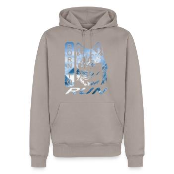 Husky Born to Run Alaska Edition T-Shirt - Männer Premium Bio Hoodie - Taupe - Vorne - Nico (187cm)
