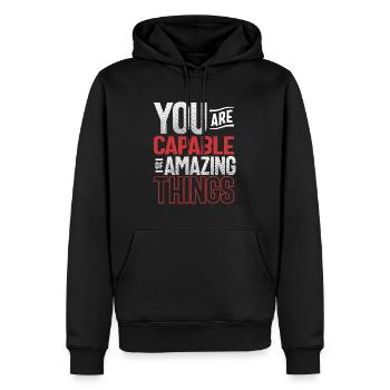 Capable de choses étonnantes - Citation de motivation - Sweat à capuche Premium bio Homme - noir - Devant - Nico (187cm)