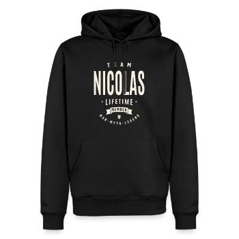 Team Nicolas Lebenslanges Mitglied - Männer Premium Bio Hoodie - Schwarz - Vorne - Nico (187cm)
