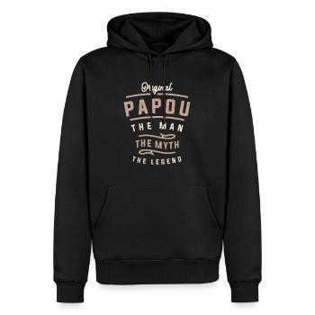 Papou The Man, The Myth, The Legend - Dad Grandpa - Men’s Premium Organic Hoodie - black - Front - Nico (187cm)