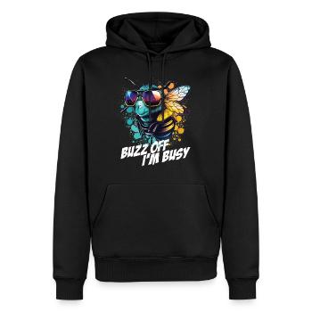 Hummel mit Sonnenbrille Buzz Off I'm Busy - Männer Premium Bio Hoodie - Schwarz - Vorne - Nico (187cm)