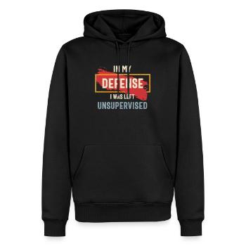 In My Defense I Was Left Unsupervised Funny - Men’s Premium Organic Hoodie - black - Front - Nico (187cm)
