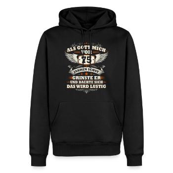Als Gott mich vor 75 Jahren schuf 75 Geburtstag - Männer Premium Bio Hoodie - Schwarz - Vorne - Nico (187cm)
