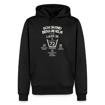 Der Alte Lappen, Schonend Behandeln 72. Geburtstag - Männer Premium Bio Hoodie - Schwarz - Vorne - Nico (187cm)