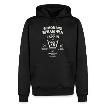 Der Alte Lappen, Schonend Behandeln 78. Geburtstag - Männer Premium Bio Hoodie - Schwarz - Vorne - Nico (187cm)