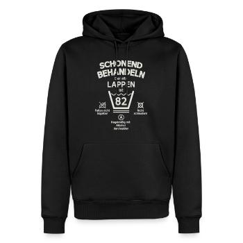 Der Alte Lappen, Schonend Behandeln 82. Geburtstag - Männer Premium Bio Hoodie - Schwarz - Vorne - Nico (187cm)